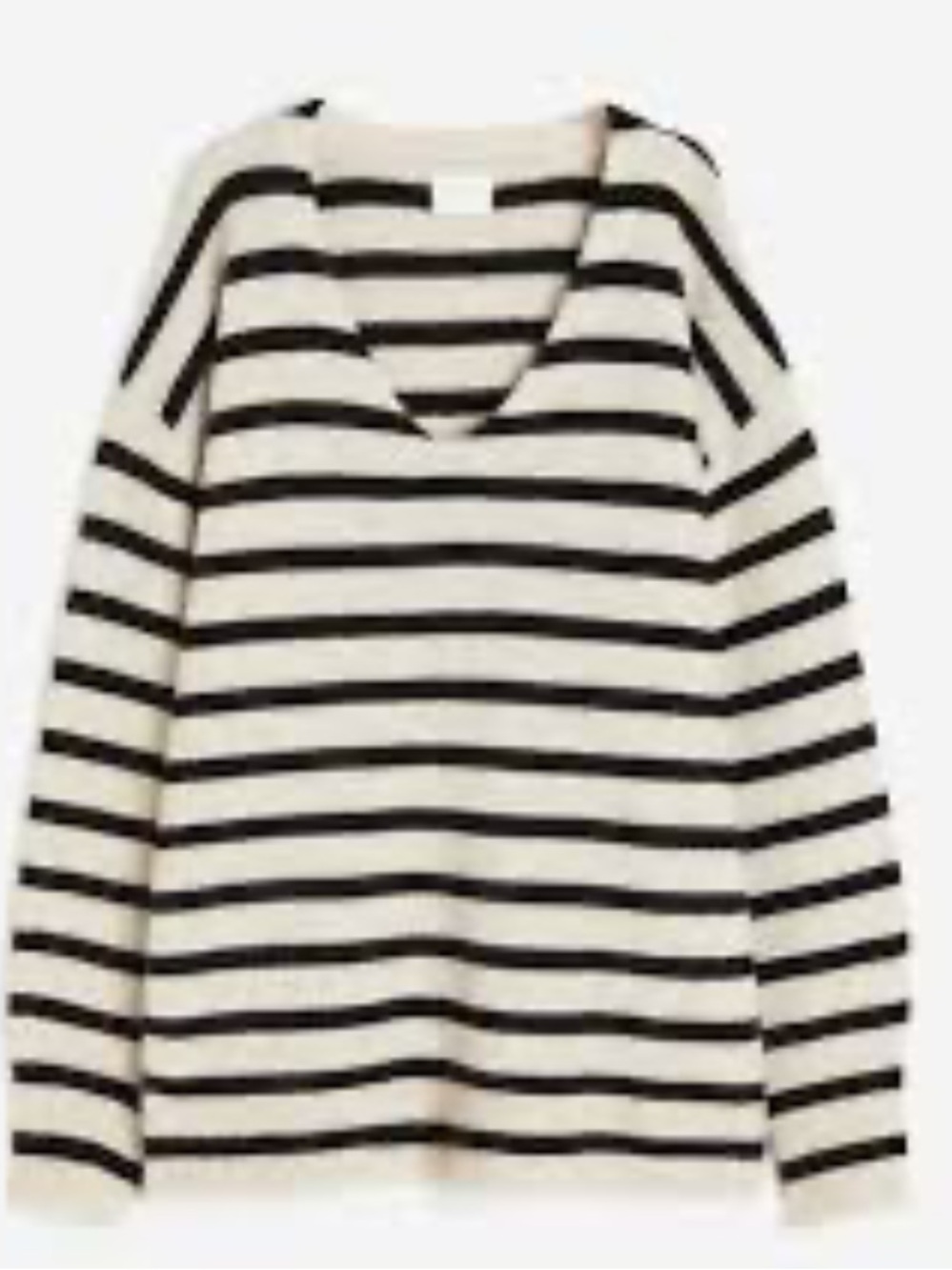 H&M Beige/Black Striped Wool Blend Knit  V-Neck Oversized Sweater